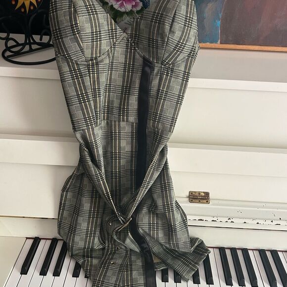 Fashion Nova Black and Tan Checkered Bodycon Dress Small - Picture 15 of 16